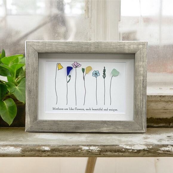 Sea Glass Art Mother Gift Unique Seaglass Present Birthday Unique Flower Art - Picture 1 of 5